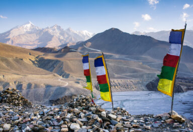 Upper Mustang trek and cultural Flag with beautiful view of mountains