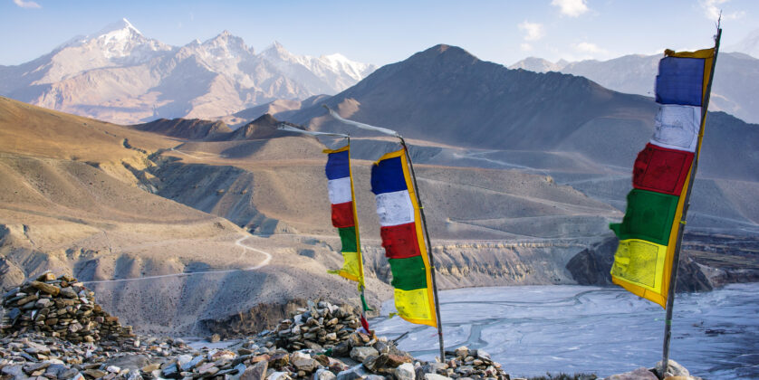 Upper Mustang trek and cultural Flag with beautiful view of mountains