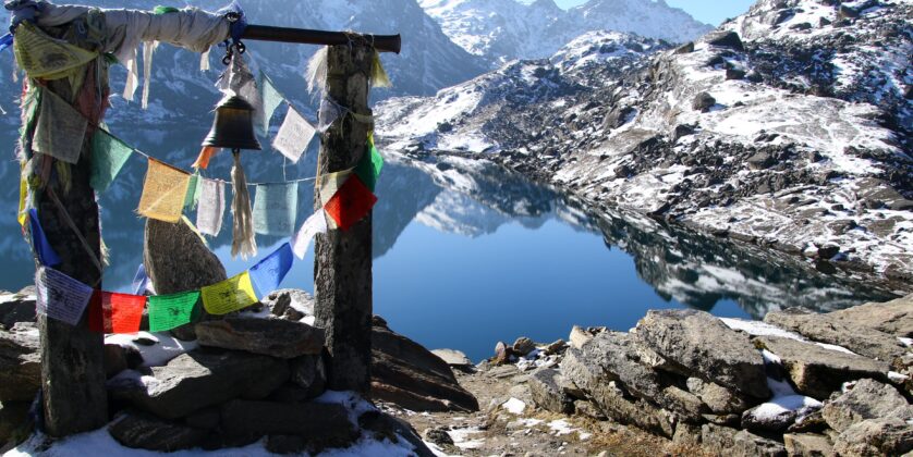 Alt text for an image related to the Everest Gokyo Lake trek could be: "Aerial view of serene Gokyo Lakes nestled among the Himalayan mountains, Nepal."
