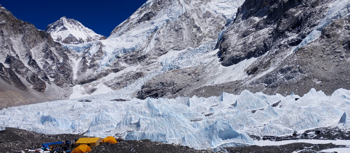 Jagged ice formations of the Khumbu Glacier near Everest Base Camp in Sagarmatha National Park, Nepal