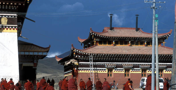 Monks at Nangzhik Gompa Bon monastery in Ngawa, Sichuan, China