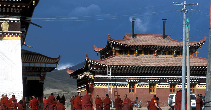 Monks at Nangzhik Gompa Bon monastery in Ngawa, Sichuan, China