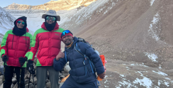 Mr. Tilak Shrestha with pilgrims during the successful Kailash Kora 2026 on the way to Zuthulpuk near Mount Kailash.