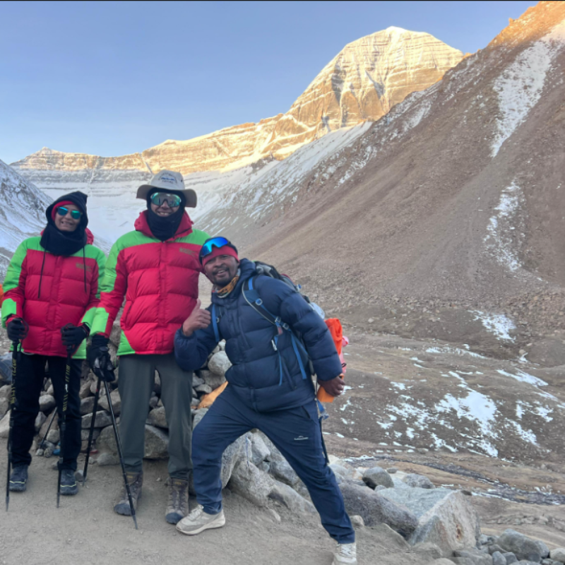 Mr. Tilak Shrestha with pilgrims during the successful Kailash Kora 2026 on the way to Zuthulpuk near Mount Kailash.