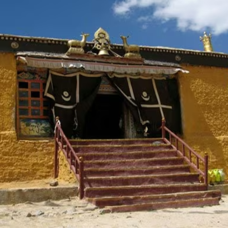 Entrance staircase of Tirthapuri Monastery near Mount Kailash in western Tibet.