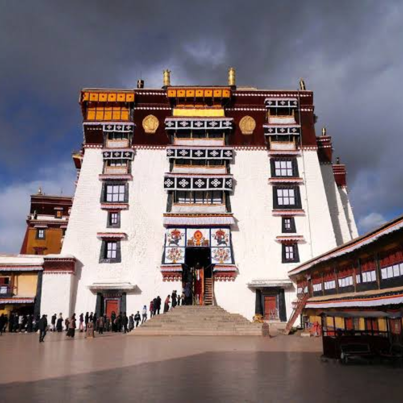 Potrang Karpo, the White Palace of Potala Palace in Lhasa, Tibet, featuring traditional Tibetan architecture and ornate decorative details.